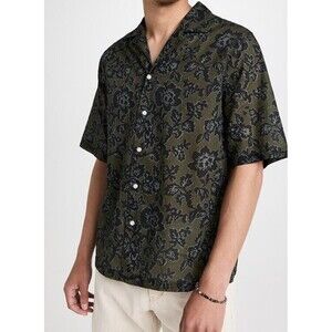 OFFICINE GENERALE Mens Shirt Medium Green Floral Button Up Camp EREN $395